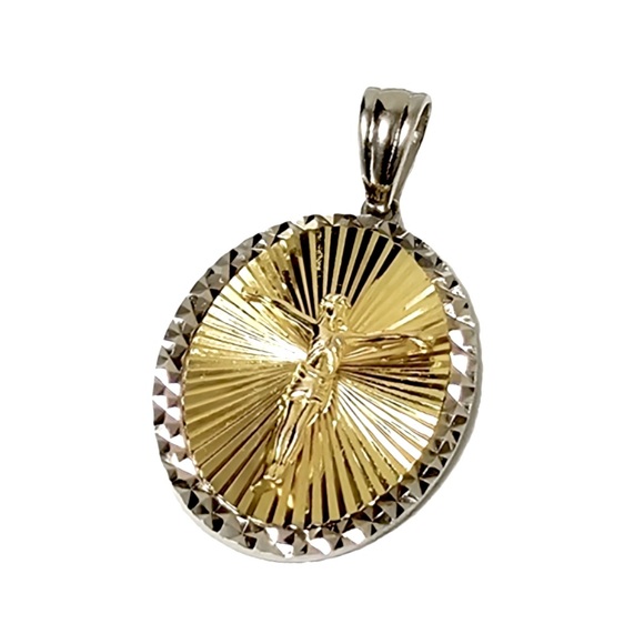 925 Sterling Silver & 14k Gold Filled  Oval Medallion Pendant Necklace - Picture 4 of 8